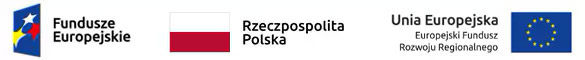 Logotypy Funduszy Europejskich oraz flaga Polski