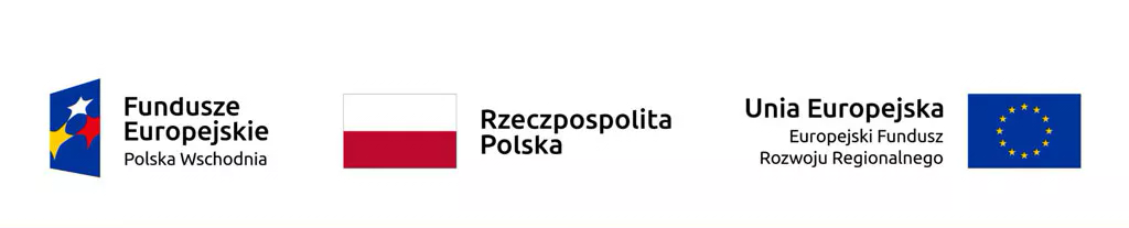 Logotypy Funduszy Europejskich oraz flaga Polski